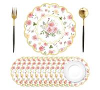 50 Pcs Floral Paper Placemats 13.4 Inch Pink Watercolor Roses Flower Place Mats Disposable Placemats Mats for Dinner Table Setting Spring Summer for Birthday Wedding Anniversary Bride Party Supplies