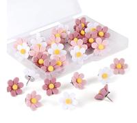 50 Pcs Flower Drawing Pins, Cute Flower Push Pins for Cork Board & Notice Board - Decorative Thumbtacks for Pin Board, Wall Decorations and Photos in White, Pink & Dark Pink | Flower Push Pins Kit