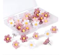 50 Pcs Flower Drawing Pins for Cork Board Push Pins, Cute Notice Board Push Pins Resin Decorative Plant Pin for Hanging Posters Wall Decorations Notice Bulletin Boards (White, Pink, Dark Pink)