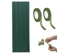 50 Pcs Flower Stems for Crafting with 2 Rolls Florist Tape, Floral Wire Green Florist Wire and Floral Tape for Handmade Flower Products Diy Wedding, Father's Day, Valentine's Day Gift Flower Shop