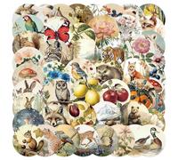 50 Pcs Forest Animals Stickers for Guitar,Bicycle,Laptop,Water Bottles,Skateboard,Computer,Retro Style Scrawl Stickers Waterproof Vinyl,Graffiti Decorate for Girls Boys Children Teens