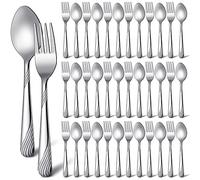 50 Pcs Forks and Spoons Silverware Set Stainless Steel Flatware Cutlery Set Heavy Duty Metal Spoons and Forks for Kitchen Utensil Dinner Restaurant Home, Mirror Polished, Dishwasher Safe(Stripe)