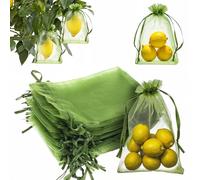 50 PCS Fruit Protection Bags, 5.9× 3.9 inches Green Mesh Netting Cover with Drawstring, Organza Säckchen Klein Garden Netting Cover Pest Barrier for Fruit Trees, Vegetables, Flowers