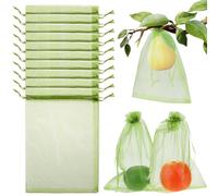 50 Pcs Fruit Protection Bags 6.7 * 9.3 Inch Green Mesh Drawstring Bags Fruit Protection Bags Reusable Fruit Netting Bird Barrier Bags Fruit Cover Net Bags for Plant Fruit Vegetable Garden
