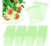 50 Pcs Fruit Protection Bags, Fruit Netting Bags, 6 x 8 Inch, Fruits Net with Drawstring, Penetrating Light Fruits Bag, Garden Plant Protect Net for Plant Flower Vegetable (Green)