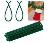 50 Pcs Fuzzy Christmas Garland Ties- 11.8" Green Flexible Banister Decorative Twist Ties-Reusable Holiday Decoration Garland Wire Tie for Christmas Halloween Party Yard Wall Doorway Outdoors