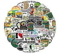 50 Pcs Geocaching Stickers, Waterproof Vinyl Decals for Luggage, Water Bottle, Guitar, Scrapbook, and Phone Case, Adventure and Outdoor Exploration Designs