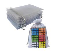 50 Pcs Gift Organza Bags Grey Drawstring 4x6 inch for Baby Shower,Christmas,Wedding,Party Favors,Bridal Shower,50th Birthday,Sheer Fabric Mesh Clear Wrap Reusable Rope Sachet for Jewelry,Candy,Charms