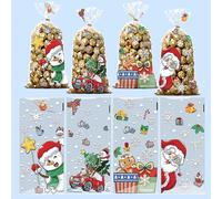 50 Pcs Gift Packaging Bags with Wire Ties Santa Claus Reindeer or Snowman Gingerbread Man Patterns Xmas Gift Packaging