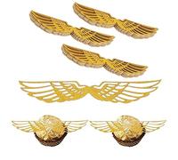 50 PCS Gold Glitter Wings Chocolate Decoration Golden Wings Cupcake Toppers with 50 PCS Glue Points, Wizard Party Chocolate Decoration Halloween Cake Topper for Birthday Wedding Anniversary