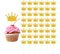 50 Pcs Gold Princess Cupcake Toppers, Crown Cupcake Toppers Glitter Queen Crown Cupcakes Picks for Queen Princess Theme Princesses Cake Decorations for Celebrating Birthday Party Decoration Supplies