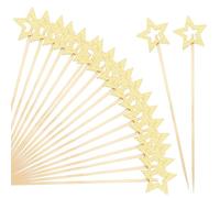 50 Pcs Gold Star Bamboo Cocktail Picks,Star Cocktail Sticks,Star Cake Decorations,Christmas Toothpicks,Cocktail Sticks for Food,Eid Decorationsm for Charcuterie Drinks Desserts(Size:5.39inch)