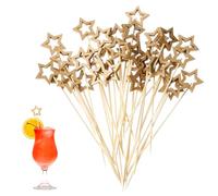 50 Pcs Gold Star Cocktail Picks 5.4 Inch Bamboo Decorative Skewers Eco Friendly Appetizer Sticks Reusable Party Supplies for Christmas Weddings Birthdays