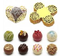 50 Pcs Gold Truffle Wrappers Greaseproof Mini Paper Chocolate Cups Disposable Small Floret Baking Liners Decorative Muffin Cupcake Wrappers for Muffins Cupcakes Birthday Wedding Decor,1.38 x 1.38 Inch