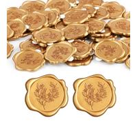 50 Pcs Gold Wax Seal Stickers, Self-Adhesive Olive Branch Embossed Wax Seal Stickers, Envelope Stamp Sticker for Christmas Valentine's Day Wedding Party Invitations Gift Wrap Scrapbooking DIY Projects