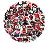 50 Pcs Gothic Vampire Aesthetic Stickers Pack, Horror Blood Red Castle Decals, Waterproof Vinyl Stickers for Laptop, Journal, Skateboard, Guitar, Suitcase, Scrapbook, DIY Decor for Adults & Teens
