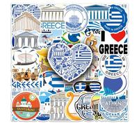 50 Pcs Greece Travel Stickers Pack, Waterproof Vinyl Decals Featuring Parthenon, Santorini, Athens, Greek Flag and Mythology Elements for Laptop Suitcase Scrapbook Skateboard Notebook Water Bottle Déc