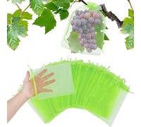 50 Pcs Green Drawstring Mesh Protection Bags Garden Fruit Vegetable Flower Netting Multi Size Reusable Eco-Friendly Fine Mesh Covers for Protecting from Birds Insects Wasps (50pcs 10 * 15cm)