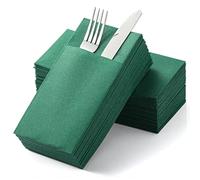 50 PCS Green Linen-Feel Paper Napkins with Built-in Flatware Pocket