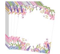 50 Pcs Greenery Letterhead Paper Eucalyptus Leaf Themed Decorative Printer Paper Wedding Botanical Letter Stationery Writing Paper Sheets for School Writing Home Office Supplies (Flower)