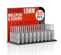 50 Pcs Grey Wall Plug and Screw Set(50 x Masonry Screws, x 50 Expansion Anchor Bolts), M6 M8 Wall Plugs and Screws, 10mm*38mm for Brick Concrete Drywall Self Tapping Screw