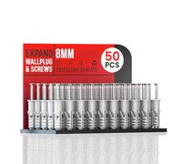 50 Pcs Grey Wall Plug and Screw Set(50 x Masonry Screws, x 50 Expansion Anchor Bolts), M6 M8 Wall Plugs and Screws, for Brick 8mm Concrete Drywall Self Tapping Screw