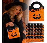 50 Pcs Halloween Candy Goody Bags, Jack-o-lantern Orange Pumpkin Mini Plastic Party Gift Treat Bags, Halloween Treat Bag for Halloweens Party Supplies,Favors,Snacks