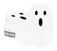 50 PCS Halloween Decorations, Folded Halloween Napkins, 6.3" X 5.45" Paper White Halloween Cocktail Napkins Party Decoration, Disposable Ghost Napkins for Holiday Spooky Themed Party Supplies