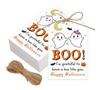 50 Pcs Halloween Ghost Tags with String for Boo Baskets Little Boo Halloween Thank You Tags You've Been Booed Gift Spooky Favor Ghost Favor for Wrapping Decorations