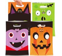50 Pcs Halloween Goodie Bags with Handles, Happy Halloween Treat Bag, Plastic Trick or Treat Pumpkin Gift Goody Candy Cookie Snack Party Favor Bags Bulk for Trick or Treating Helloween Party Supplies