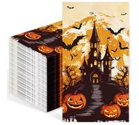 50 PCS Halloween Paper Napkins, 3-Ply Halloweens Disposable Napkins, Orange Black Castle Bat Pumpkin Decorative Dinner Hand Napkins for Halloweens Party Supplies, 40x33cm
