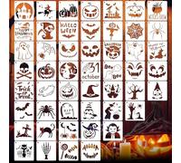 50 PCS Halloween Stencils Reusable Ghost Bat Pumpkin Stencils for Painting on Wood Rocks Canvas Fabric Glass Pottery 4x4 Inch