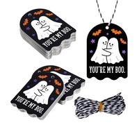 50 PCS Halloween Tags with String, Boo Basket Stuffers for Him Her Women Men Adults, Happy Halloween Boo Basket Items, Paper Gift Tags Bulk for Party Favors, Hanging Wrapping Paper Wrap Name Tag