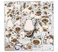 50 Pcs Hand-Drawn Siamese Cat Stickers, Cute Kitten Vinyl Decals for Water Bottles, Laptops, Phone Cases, Bicycle Helmets, Scrapbooking & DIY Crafts