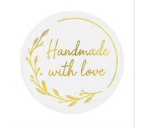 50 Pcs Handmade with Love Stickers - 3.1cm Gold Clear Label Envelope Seal Stickers - Self-Adhesive Sealing Labels for Gifts, DIY Crafts, and Decorations