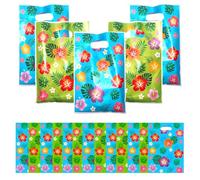 50 Pcs Hawaii Luau Party Favors Bags Hibiscus Flowers Plastic Gift Treat Candy Goody Bags with Handle for Hawaii Luau Aloha Party Supplies