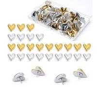 50 PCS Heart Decorative Pins for Bulletin Board, Cute Resin Carbon Steel Push Pins for Office, Home, Cork Board, Wall, Office or Home (Gold, Silver)