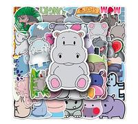 50 Pcs Hippo Stickers Cute Animal Stickers for Laptop Skateboard Water Bottle Luggage Hydro Flask Phone Helmet Car Bike Computer,Vinyl Waterproof Cartoon Decals for Teens Kids Adults