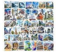 50 PCS History Stickers,Architecture Sticker Pack Vinyl Skateboard Guitar Door Laptop Luggage Car Bike Water Bottle Birthday Party Supplies Teens Boys and Girls Decals