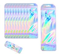 50 Pcs Holographic Bags, Small Clear Laser Gift Bag, Foil Pen Pouch, Resealable Cello Packaging, Self-Seal Party Favour Baggies, for Lip Gloss Candy Handmade Crafts Necklace Jewellery (Rainbow)