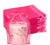 50 Pcs Hot Pink Organza Bags 6x9 Inches, Large Mesh Gift Bags Drawstring, Jewelry Treat Mesh Bag Drawstring for Wedding Party Favors Baby Shower Christmas