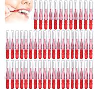 50 Pcs HYMC Interdental Brushes Red, Tooth Cleaning Brush Plastic, Dental Brushes Mini Interdental Cleaning, Small Interdental Brush Effective Cleaning of Interdental Spaces