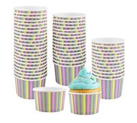 50 Pcs Ice Cream Cups 200ml Ice Cream Bowls, Paper Dessert Bowls Treat Cups Frozen Yogurt Takeout Food Containers (Stripe)