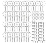 50 Pcs Key Chain Rings, Silver Keyrings Chain Link Kit, Open Jump Rings Screw Eye Pins, Metal Bulk Split Key Ring Set for DIY Resin Keyring, Art Craft