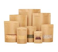 50 pcs Kraft Bags with Window Stand Up Ziplock Seal Paper Bag Resealable Large Food Storage Pouch 10x14in