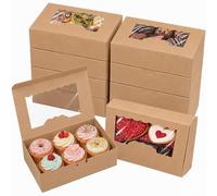 50 PCS Kraft Cookie Boxe 21.5 x 13.5 x 5 cm Cupcake Boxes with Windows, Bakery Cake Boxes, Pastry Macaron Bakery Box for Wedding Birthday Christmas Cupcakes Muffins Treats Bakery Boxes Gift Boxes