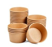 50 Pcs Kraft Paper Bowls, Brown Cardboard Takeaway Salad Bowls, Kraft Disposable Soup Containers, Ice Cream Cups for Dessert Snacks Appetizers Cold Hot Food (15 oz)