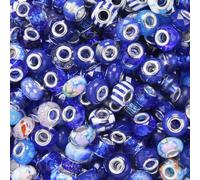 50 Pcs Large Hole Beads Assorted Dark Blue European Craft Beads Large Hole Spacer Bead Lampwork Murano Fairy Wand Garden Big Bead for Beadable Pen Charm Bracelets Keychain Decorative Jewelry Making