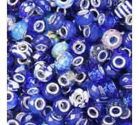 50 Pcs Large Hole Beads Assorted Dark Blue European Craft Big Beads Large Hole Spacer Bead Lampwork Murano Fairy Wand Garden Bead for DIY Beadable Pen Charms Bracelet Keychain Jewelry Making Supplies
