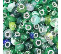 50 Pcs Large Hole Beads Assorted Dark Green European Craft Beads Large Hole Spacer Bead Lampwork Murano Fairy Wand Garden Big Bead for DIY Pen Charms Bracelets Keychain Decorative Jewelry Making
